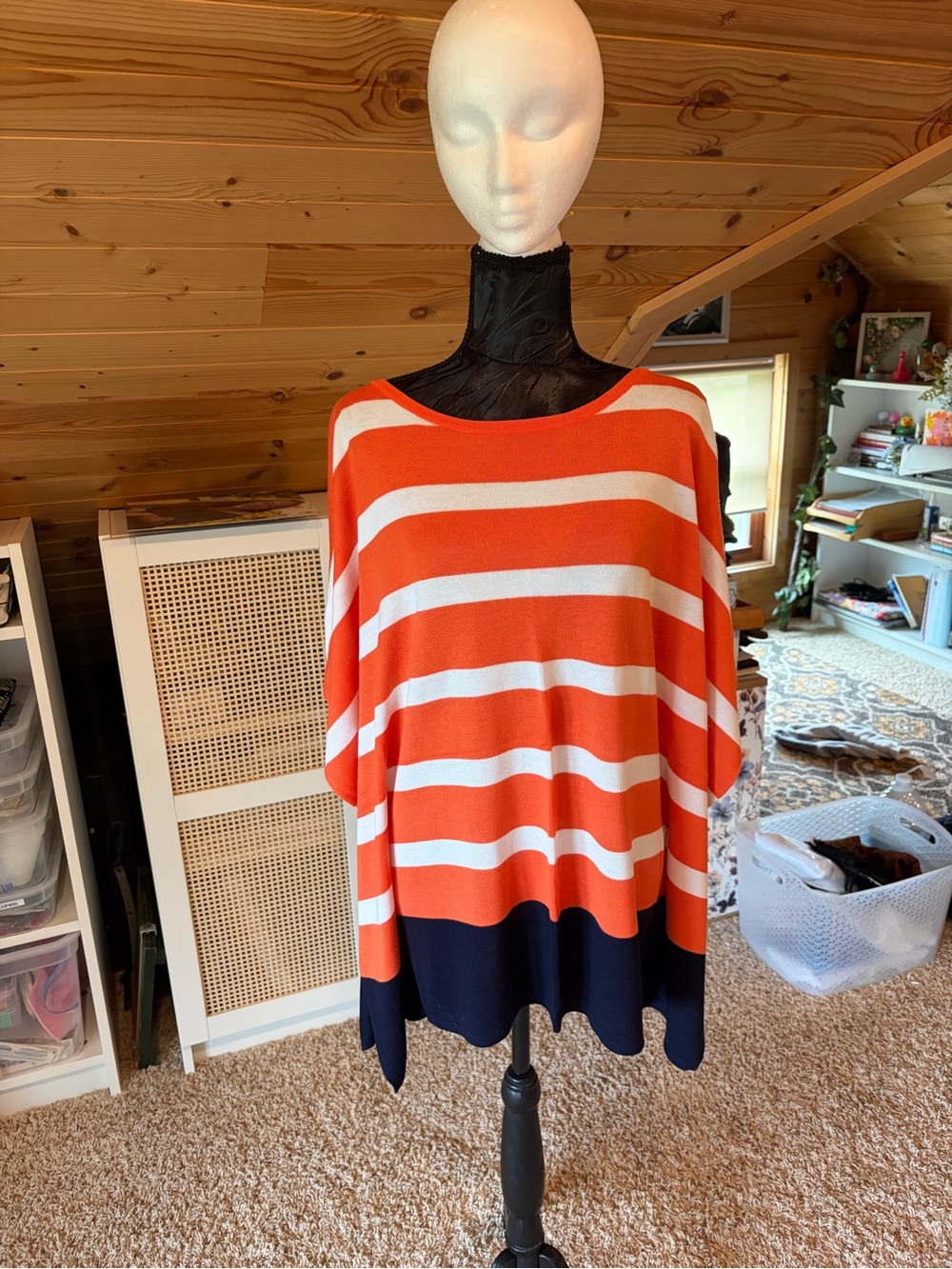 Talbots Orange, White & Navy Striped Tunic